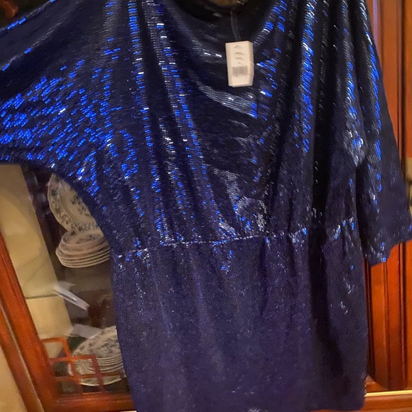 3X Gibson Cocktail sequin party dress royal blue flattering long sleeve - Picture 2 of 8